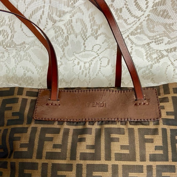 Vintage Fendi Zucca Brown Canvas Tote Hand Bag 14in x 13in x 4in - Picture 13 of 13